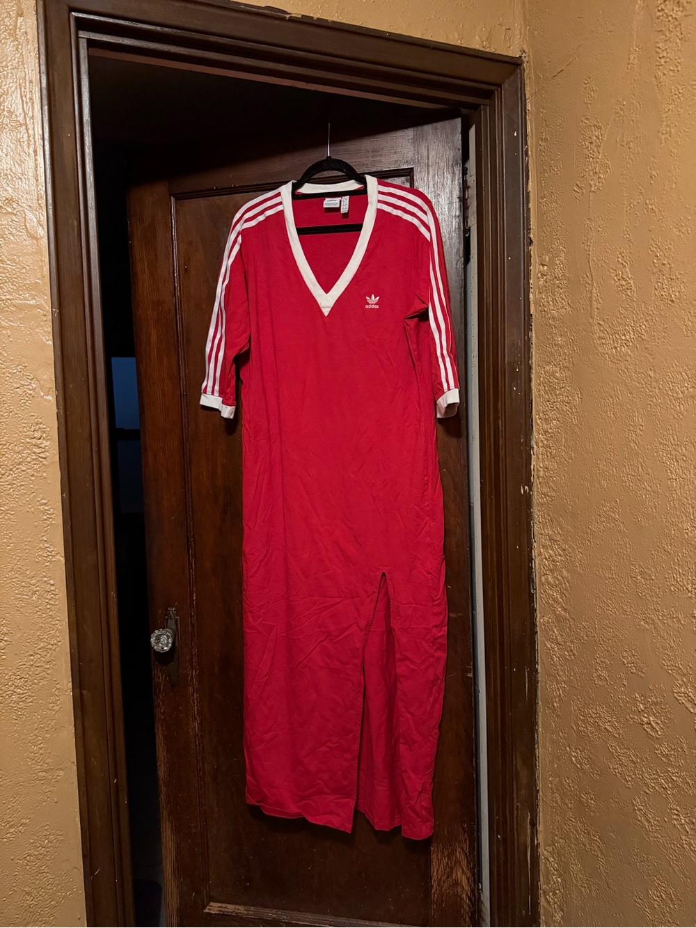 Adidas Red Maxi Dress with White Stripe Accents